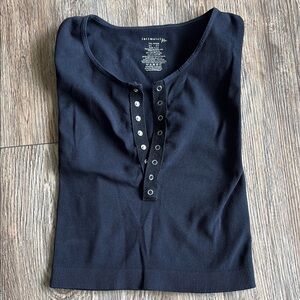 Free People Blue Button Down Polo Collar Shirt